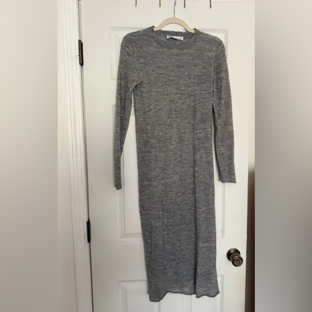 Zara Gray Long Sleeve Alpaca and Wool Sweater Dress SM